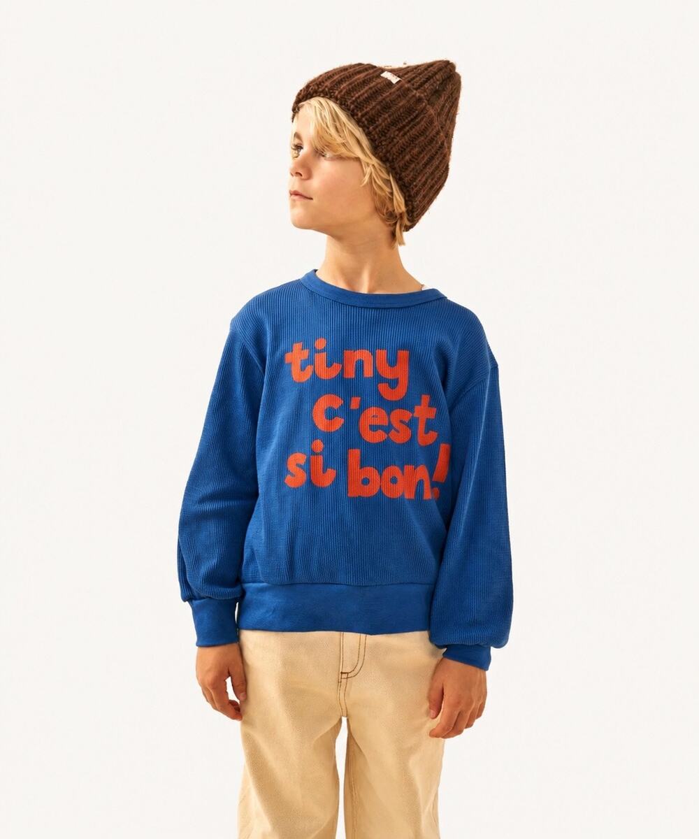Tinycottons Tiny C’est Si Bon Waffle Sweatshirt Blue Orange Graphic Size 8 year